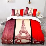 Parure de lit tour eiffel avec housse de couette et taie d'oreiller, impression 3d, confortable, pour ...