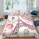 Parure de lit tour eiffel rose, paris fashoin, imprim�e en 3d, housse de couette queen king size avec ...