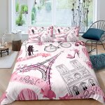 Parure de lit tour eiffel rose, paris fashoin, imprim�e en 3d, housse de couette queen king size avec ...