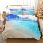 Parure de lit trois pieces avec housse de couette d'�t�, motif coquillages et etoiles de mer, el�gante ...