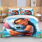 Parure de lit vaiana frozen pour filles, housse de couette et taie d'oreiller, motif princesse stitch, ...