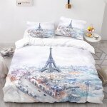 Parure de lit avec vue sur la tour eiffel et la neige, impression 3d, housse de couette confortable, ...