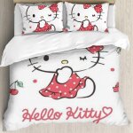 Parure de lit wink hello cat kitty - microfibre polyester coton - 3 pieces - double - 90 x 68, blanc ...