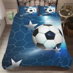Parure de lit x ballon de foot bleu sets de housse couette respirant, fin et l��ger imprim�� microfibre ...