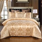 Parure de lit x cm - satin dor�� - jacquard - motif floral - luxe - romantique - avec fermeture ��clair ...