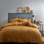 Parure de lit x cm unie lin lav�� % lin lav�� oeko - tex housse de couette x + taies d'oreiller x cm ...