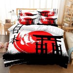 Parure de lit x enfant batiment de temple ancestral de style japonais housse de couette x avec fermeture ...