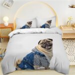 Parure de lit x enfant blanc, chien carlin housse de couette x microfibre housse couette personne avec ...