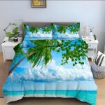 Parure de lit x enfant bleu, cocotier au bord de la mer housse de couette x microfibre housse couette ...