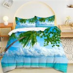 Parure de lit x enfant bleu, cocotier au bord de la mer housse de couette x microfibre housse couette ...