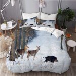Parure de litanimaux sauvages debout sur la neige dans la for��t (cerf rouge et sanglier)housse de couette ...