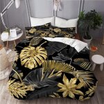Parure pieces xcm feuilles dor��es tropicales nordiques ensemble de de couette pi��ces en microfibre ...