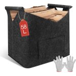 Patb - panier a bois, xl sac a buches avec poigne poche avant, pliable panier bois chemine pour bois ...