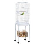 Pawhut cage a oiseaux sur pied voli�re oiseaux sur roulettes avec toit ouvrant 3 perchoirs etag�re inf�rieure ...