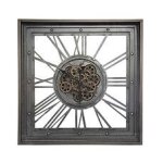 Pendule murale en mtal gris avec mcanisme apparent 80 x 80 cm