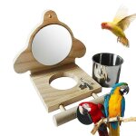 Perchoir pour perroquet en bois avec miroir et mangeoires pour oiseaux