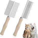 Pet grooming comb, 2 metal detangling combs for dogs and cats, anti - tangle, anti - shedding for short ...