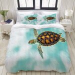 Petite tortue nageant dans des eaux abstraites image de nature sereineparure de lit pou housse de couette ...