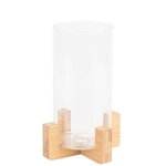 Photophore vase verre socle bois ceres 14. 5x22cm