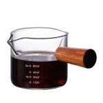 Pichet a double bec doseur, tasse a lait avec manche en bois, verres a expresso de 75ml, pices en verre ...