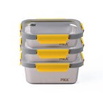 Pika - lot de 3 boites alimentaires en inox et couvercle en verre tremp - 2x 820ml + 1200ml - compatible ...