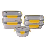 Pika - lot de 5 boites alimentaires en inox et couvercle en verre trempé - ronde : 650ml - rectangle ... Pika - lot de 5 boites alimentaires en inox et couvercle en verre trempé - ronde : 650ml - rectangle ...