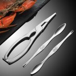 Pince de crabe portable en acier inoxydable, outils de crabe, accessoires de cuisine, ensemble de 3 pi�ces ...