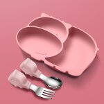 Pink 3pcs - assiettes et cuillères en silicone pour bébé, bols, alimentation par aspiration, ustensiles ... Pink 3pcs - assiettes et cuillères en silicone pour bébé, bols, alimentation par aspiration, ustensiles ...