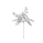 Pique deco houx baies 14x6x20cm argent metal