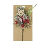 Piquet deco no�l etoile bois c�ne baies givre 20cm