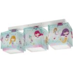 Plafonnier a 3 lumi�res - dalber - mermaids - motif sir�nes - l 50 cm - h 19, 5 cm - vert et rose