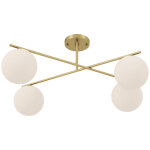 Plafonnier design dor� dia. 75 cm 4 lampes boules verre d�poli blanc m�tal