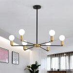 Plafonnier industriel, suspension luminaire vintage 6 t�tes, lampe de plafond sputnik en m�tal noir et ...