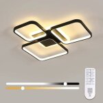 Plafonnier led dimmable 45w avec t�l�commande, 57cm noir, luminaire carr� pour salon, chambre, cuisine, ...