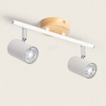 Plafonnier orientable bois et m�tal 2 spots albus naturel