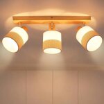 Plafonnier vintage 3 spots orientables 350 en bois et tissu, e14, max. 25w, pour salon / cuisine / chambre ...