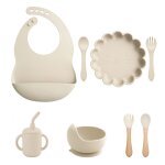 Plage de sable - vaisselle en silicone pour nouveau - n, ventouse, assiette, gobelet, bavoir, cuillre, ...