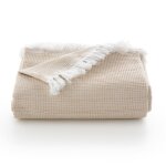 Plaid couvre - lit en coton nid d'abeille beige 230x280 cm