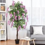 Plante artificielle avec fausses fleurs roses 180cm faux arbre avec pot dcoration intrieur ou extrieur ...