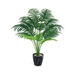 Plante artificielle palmier 71 cm avec pot noir 18 feuilles pierres d�coratives vert plastique abs / ...