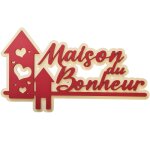 Plaque dcorative maison du bonheur rouge et crme