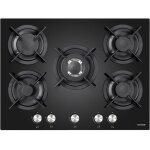 Plaque gaz tgv5c, 70 cm, 5 foyers , verre noir