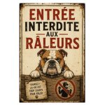 Plaque m�tal bouledogue entr�e interdite aux r�leurs