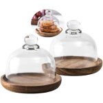 Plateau rond en bois avec mini cloche en verre