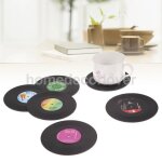 Plateau rond rtro cd en vinyle 6 pices tasse d'enregistrement caf porte - boissons, tapis de table, ...