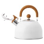 Po�le bouilloire a th� blanche 2, 5 l, th�i�re sifflante en acier inoxydable, avec grain de bois, poign�e ...