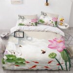 Poisson rouge papillon housse de couette x imprim�� d lotus parure de lit personnes ado fille enfants ...
