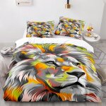 Polyester - coton parures de lit doux confortable housse de couette personne lion housse couette x cm ...