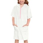 Poncho de bain fille 130 cm en 100% coton eponge blanc, serviette de plage absorbante avec capuche pour ...