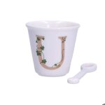 La porcellana bianca tasse avec cuillere 75 ml motif u p00450015u La porcellana bianca tasse avec cuillere 75 ml motif u p00450015u